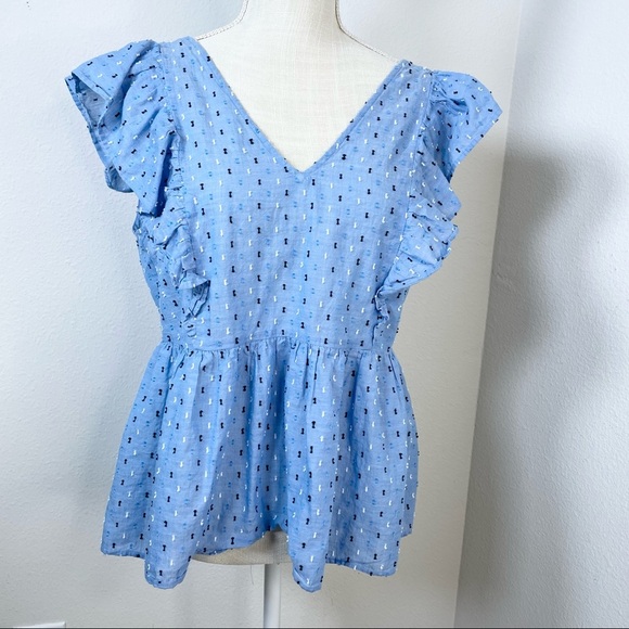 Ann Taylor Blue Peasant Ruffle Blouse - Picture 8 of 8